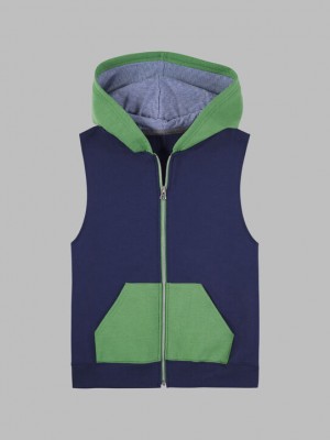 Boys' Fruit Of The Loom Fleece Full Zip Sleeveless Vest Vest Green/Navy | GRM807942