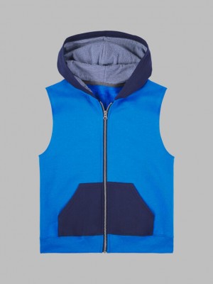 Boys' Fruit Of The Loom Fleece Full Zip Sleeveless Vest Vest Pacific Blue/Navy | LCT109263