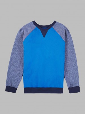 Boys' Fruit Of The Loom Fleece Raglan Crew Sweatshirt Blue Stripe | EYK726301