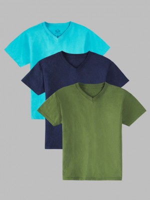 Boys' Fruit Of The Loom Supersoft Short Sleeve V-Neck, 3 Pack T Shirts Bluegrass Assorted | LTE803726