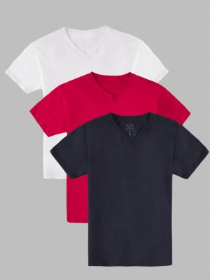 Boys' Fruit Of The Loom Supersoft Short Sleeve V-Neck, 3 Pack T Shirts Macintosh Assorted | SIO784136