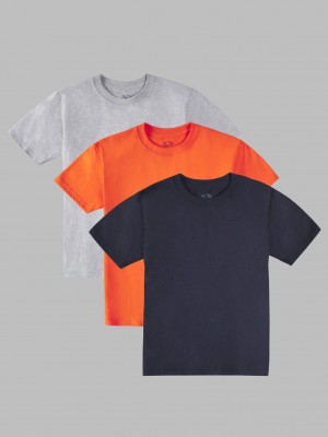 Boys' Fruit Of The Loom Supersoft Short Sleeve Crew, 3 Pack T Shirts Tangerine Assorted | UWT236570