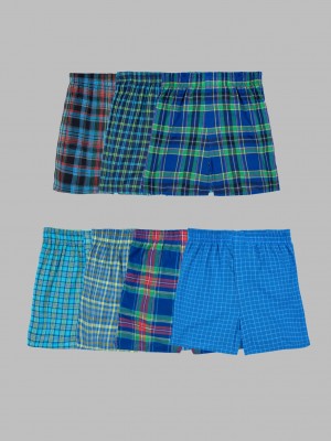 Boys' Fruit Of The Loom Tartan Plaid Boxer, 7 Pack Boxer Briefs Tartan Assorted | FEW536987