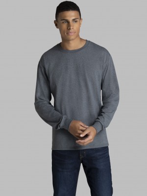 Men's Fruit Of The Loom 2 Pack Long Sleeve T Shirts Black | MYF356821