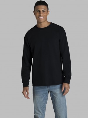 Men's Fruit Of The Loom 2 Pack Long Sleeve T Shirts Black Ink | PUF538697