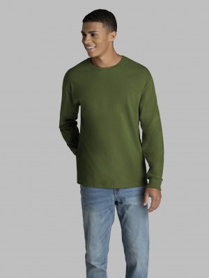 Men's Fruit Of The Loom 2 Pack Long Sleeve T Shirts Military Green | NCZ654719