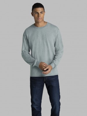 Men's Fruit Of The Loom 2 Pack Long Sleeve T Shirts Mineral Gray | EOV820417