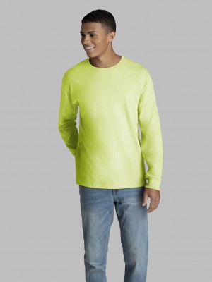 Men's Fruit Of The Loom 2 Pack Long Sleeve T Shirts Safety Green | FVR056781