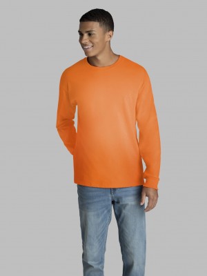 Men's Fruit Of The Loom 2 Pack Long Sleeve T Shirts Safety Orange | LYU689513