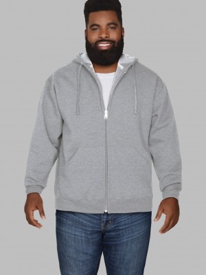 Men's Fruit Of The Loom Big Eversoft® Fleece Full Zip Hoodie Grey | EJI234057