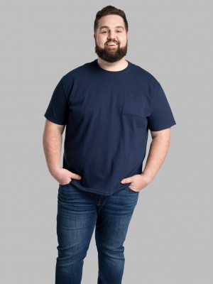 Men's Fruit Of The Loom Big Eversoft® Short Sleeve Pocket Pocket Tees Navy | CXT561049