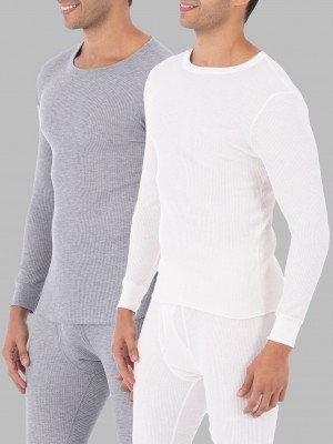 Men's Fruit Of The Loom Big Waffle Thermal Crew, 2 Pack Tops Light Grey/Natural | DUA087263