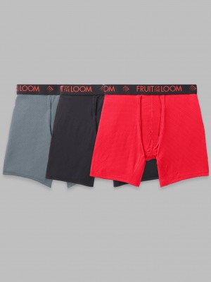 Men's Fruit Of The Loom Breathable Micro-Mesh, 3 Pack Boxer Briefs Gray/Black/Red | DPO039648