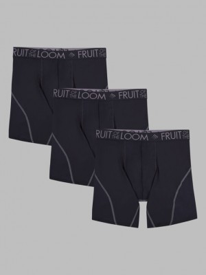 Men's Fruit Of The Loom Breathable Performance, 3 Pack Boxer Briefs Black | GJN062357