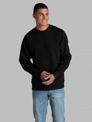 Men's Fruit Of The Loom Crafted Comfort Favorite Fleece Crew Sweatshirt Black Ink | USZ049162