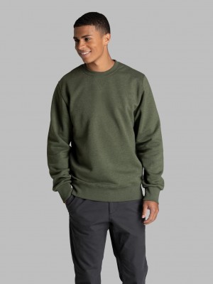 Men's Fruit Of The Loom Crafted Comfort Favorite Fleece Crew Sweatshirt Military Green | IYQ975216