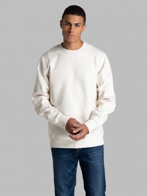 Men's Fruit Of The Loom Crafted Comfort Favorite Fleece Crew Sweatshirt Sweet Cream | VDM820579