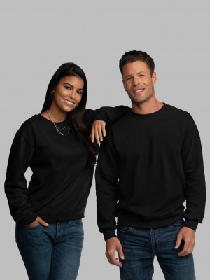 Men's Fruit Of The Loom EverSoft® Fleece Crew Sweatshirt Black | OSX943658