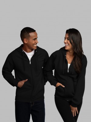 Men's Fruit Of The Loom EverSoft® Fleece Full Zip, Extended Sizes Hoodie Black | GUQ706495