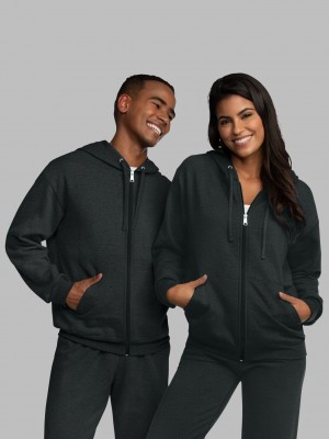 Men's Fruit Of The Loom EverSoft® Fleece Full Zip, Extended Sizes Hoodie Black | LWX869712