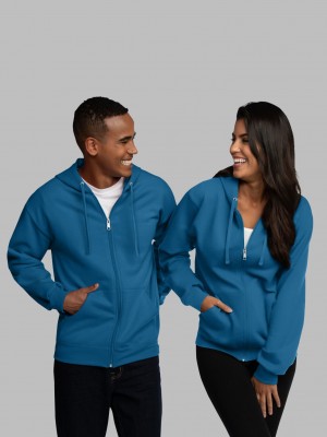 Men's Fruit Of The Loom EverSoft® Fleece Full Zip, Extended Sizes Hoodie Blue | MIK890231