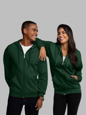 Men's Fruit Of The Loom EverSoft® Fleece Full Zip, Extended Sizes Hoodie Green | ADY215807