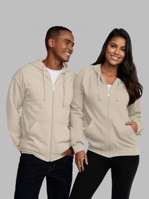 Men's Fruit Of The Loom EverSoft® Fleece Full Zip, Extended Sizes Hoodie Khaki | GWT512784