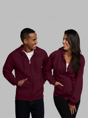 Men's Fruit Of The Loom EverSoft® Fleece Full Zip, Extended Sizes Hoodie Maroon | GFQ237980