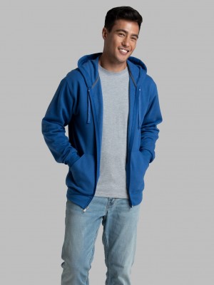 Men's Fruit Of The Loom EverSoft® Fleece Full Zip, Extended Sizes Hoodie Mel Blue | VYC517092