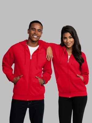 Men's Fruit Of The Loom EverSoft® Fleece Full Zip, Extended Sizes Hoodie Red | RMA728430