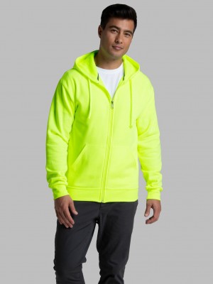 Men's Fruit Of The Loom EverSoft® Fleece Full Zip, Extended Sizes Hoodie Safety Green | FSW429731