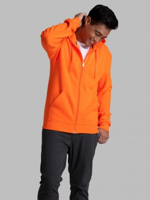 Men's Fruit Of The Loom EverSoft® Fleece Full Zip, Extended Sizes Hoodie Safety Orange | SQW823760