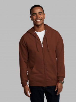 Men's Fruit Of The Loom EverSoft® Fleece Full Zip, Extended Sizes Hoodie Warm Mocha | GNP683925