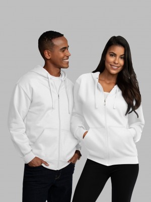 Men's Fruit Of The Loom EverSoft® Fleece Full Zip, Extended Sizes Hoodie White | JFV125370