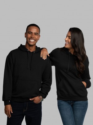 Men's Fruit Of The Loom EverSoft® Fleece Pullover Hoodie Black | KEO594107