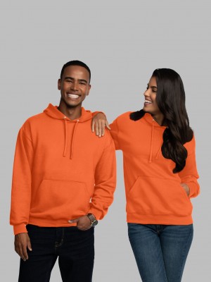 Men's Fruit Of The Loom EverSoft® Fleece Pullover Hoodie Safety Orange | XAN687139