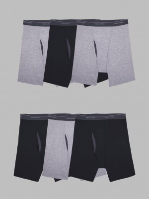 Men's Fruit Of The Loom Eversoft® CoolZone® Fly, 6 Pack Boxer Briefs Black/Gray | JTZ650328