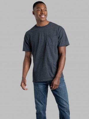 Men's Fruit Of The Loom Eversoft® Short Sleeve Pocket, Extended Sizes 2 Pack Pocket Tees Black | FOM965083