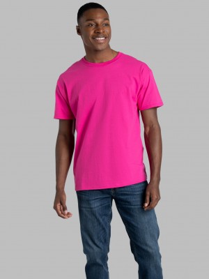 Men's Fruit Of The Loom Eversoft® Short Sleeve Crew, 2 Pack T Shirts Cyber Pink | OLF102634