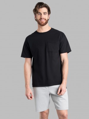 Men's Fruit Of The Loom Eversoft® Short Sleeve Pocket, 2 Pack Pocket Tees Black Ink | RBC502483