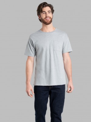 Men's Fruit Of The Loom Eversoft® Short Sleeve Pocket, 2 Pack Pocket Tees Mineral Grey | SZC504981