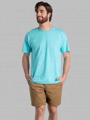 Men's Fruit Of The Loom Eversoft® Short Sleeve Crew, Extended Sizes 2 Pack T Shirts Scuba Blue | JRQ637208