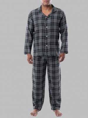 Men's Fruit Of The Loom Flannel, 2 Piece Set Pajamas Grey | EJR324915