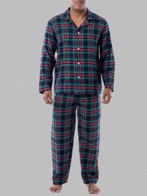 Men's Fruit Of The Loom Flannel, 2 Piece Set Pajamas Navy | SFX187342