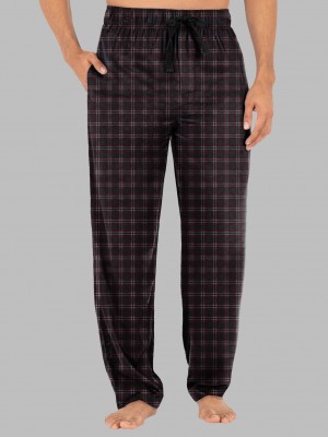 Men's Fruit Of The Loom Fleece Sleep Lounge Pant Sleep Pants Black Red/White Stripe | KBD158074