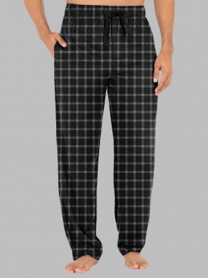 Men's Fruit Of The Loom Fleece Sleep Lounge Pant Sleep Pants Black/Grey | PSI103647