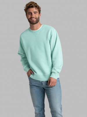 Men's Fruit Of The Loom Garment Dyed Crew Sweatshirt Cascade Green | REH890516