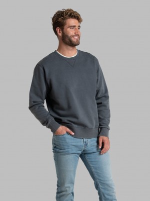 Men's Fruit Of The Loom Garment Dyed Crew Sweatshirt Charcoal | YRH146907