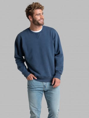 Men's Fruit Of The Loom Garment Dyed Crew Sweatshirt Dark Tide | USN492063