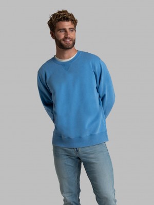 Men's Fruit Of The Loom Garment Dyed Crew Sweatshirt Blue | HYS475639